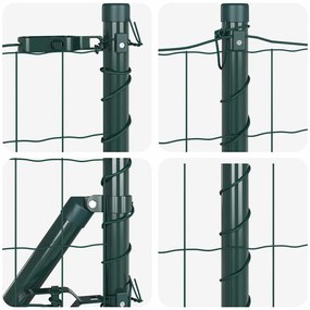 Cerca Euro com 7 postes em espeto 1x10 m de aço galvanizado verde
