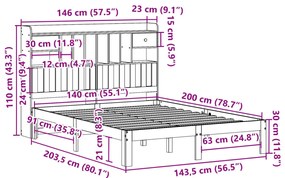 Cama com estante sem colchão 140x200 cm pinho maciço