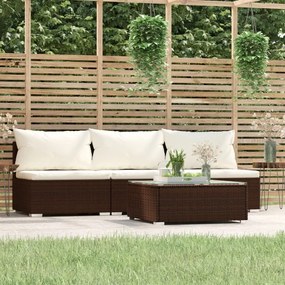 vidaXL 4 pcs conjunto lounge jardim c/ almofadões vime PE castanho
