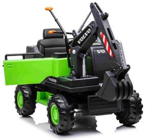 Escavadora elétrica para Crianças Volvo 12V com Pá frontal, assento único, verde, assento de couro sintético macio, MP3 player com entrada USB / TF /