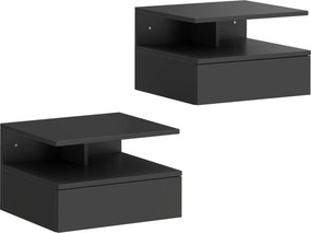 Conjunto de 2 Mesas de Cabeceira Suspensas com Gaveta Montadas na Parede 35x32x22,5 cm Preto
