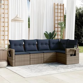 vidaXL 5 pcs conjunto sofás p/ jardim c/ almofadões vime PE cinzento