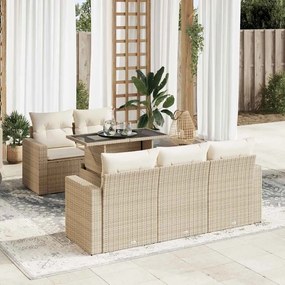 vidaXL 6 pcs conjunto de sofás p/ jardim com almofadões vime PE bege