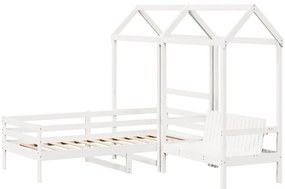 Conj. sofá-cama e banco c/ telhado 90x200cm pinho maciço branco