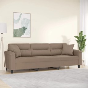 vidaXL Sofá 3 lugares c/ almofadões 210cm microfibra cinza-acastanhado