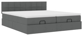 Estrutura de cama otomana com colchões tecido cinzento escuro