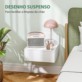 Conjunto de 2 Mesas de Cabeceira Flutuante Conjunto de 2 Mesas de Cabeceira de Parede com Gaveta 43x36,5x30,5 cm Branco