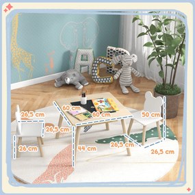 Conjunto de Mesa e 2 Cadeiras com Encosto em Forma de Ursinho e Compartimentos Ocultos Madeira e Branco