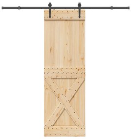 Porta de correr com ferragens 70x210 cm madeira de pinho maciça