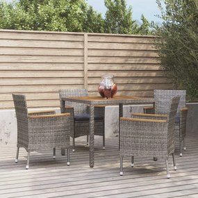 vidaXL 5 pcs conjunto de jantar p/ jardim c/ almofadões vime PE cinza