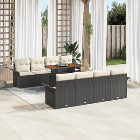 vidaXL Conjunto de Sofá de Jardim de 9 Peças com Almofadas Preto Vime Poly Acácia