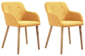 Cadeiras de jantar 2 pcs tecido amarelo e carvalho maciço