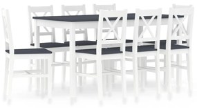 vidaXL 9 pcs conjunto de jantar em madeira de pinho branco e cinzento