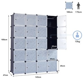 Armário Guarda Roupa Modular com 20 Cubos 35 x 45 x 35 cm Plástico com Portas Fácil de Montar para Sala Quarto