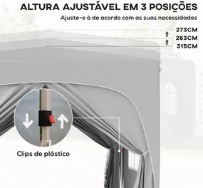 Tenda Dobrável 3x3 m com Painéis Laterais UPF50+ Tenda de Jardim com Altura Ajustável e Bolsa de Transporte Cinza Claro