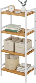 Estante com 4 prateleiras 45 x 31,5 x 111 cm, estante de pé para sala de estar, cozinha, casa banho branco e natural