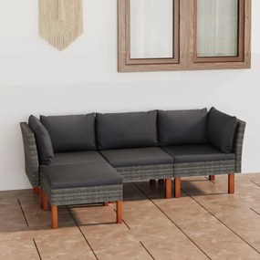 4 pcs conjunto lounge de jardim c/ almofadões vime PE cinzento