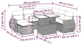 8 pcs conjunto de sofás p/ jardim com almofadões vime PE bege