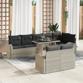Conjunto de Sofá de Jardim de 9 Peças com Almofadas Cinza Claro em Vim