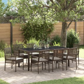 vidaXL Conjunto de Jantar de Jardim de 9 Peças Marrom em Rattan Sintético