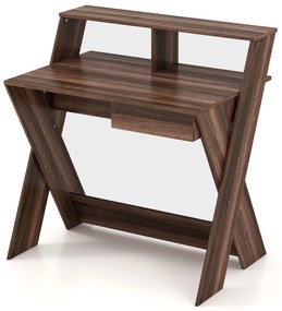 Estante de madeira multifuncional com design em X de 3 níveis, preta