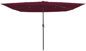 Parasol de Jardim Quadrado vidaXL com Luzes LED 295x245 cm Bordô