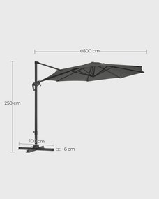 Guarda-sol jardim Ø 3 m com base quadrada (sem pesos) proteção UV até UPF 50+cinzento