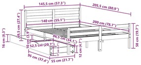 Cama sem colchão 140x200 cm madeira de pinho maciça branco