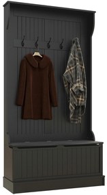 HOMCOM Móvel Cabide de Entrada com Banco Armário de Entrada com Cabide 5 Ganchos e Espaço de Armazenamento 96x34x179,7 cm Preto