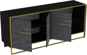 Aparador SIENA em Mármore Preto com Estrutura Branca e Pernas Douradas