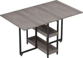 HOMCOM Mesa de Jantar Dobrável com Design Industrial, para até 4 Pessoas, prateleiras abertas, versátil, Metal, Aglomerado, Cinza | Aosom Portugal