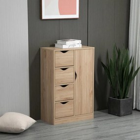 Aparador Ally - Cor Castanho - Com 4 Gavetas e 1 Porta - 54x29x83cm -