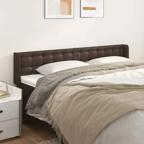 vidaXL Cabeceira cama c/ abas couro artificial 203x16x78/88cm castanho