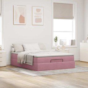 Estrutura de cama otomana com colchão 140x190 cm veludo rosa