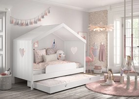 Cama infantil Coleção AMORI House 90x200cm + Estrado + Gaveta inferior + Grade segurança Branca