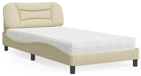 Cama com colchão 100x200 cm tecido cor creme