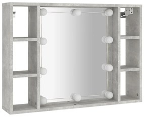 Armário espelhado com LED 76x15x55 cm cinzento cimento