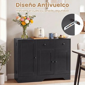 Aparador de Cozinha com Porta Giratória, 105 x 40 x 83 cm, Amplo Espaço de Arrumação, Preto