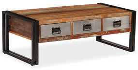 vidaXL Mesa de centro 3 gavetas madeira recuperada maciça 100x50x35 cm