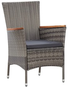 5 pcs conjunto jantar exterior com almofadões vime PE cinzento