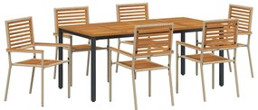 Conjunto de Jantar para Jardim vidaXL de 7 Peças Bege de Polyrattan Ac