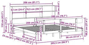 Cama com estante sem colchão 200x200 cm pinho maciço