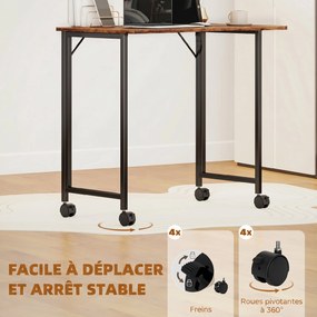 Secretária de Computador Dobrável, 80 x 52 x 75 cm, com Rodas, Castanho