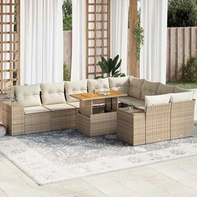 vidaXL 10 pcs conj. sofás p/ jardim c/ almofadões vime PE/acácia bege
