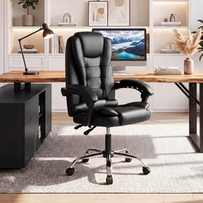Cadeira de Escritório Executiva, 66 x 59-98 x 108-118 cm, Ajustável e Reclinável, Preto