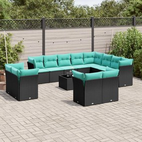 vidaXL 13 pcs conjunto de sofás de jardim com almofadões vime PE preto