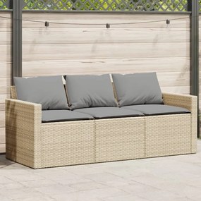 vidaXL Sofá de jardim de 3 lugares com almofadões vime PE bege