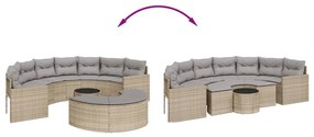 3 pcs conjunto de sofás de jardim semicircular vime PE bege