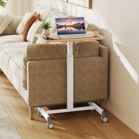 Secretária elevável com pés móveis e altura ajustável, 4 rodas giratórias, base em forma de H para escritório, 65 x 48 x 74,5-108,5 cm, natural
