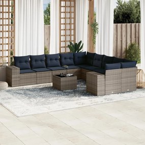 vidaXL 11 pcs conjunto sofás de jardim c/ almofadões vime PE cinzento